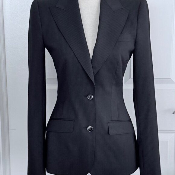 DOLCE & GABBANA BLACK PINSTRIPED BLAZER - IT 40 - Picture 2 of 11